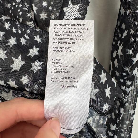 Free People Marne Tie Front Ruffle Long Sleeve Mesh Blouse in Star Print Medium - Picture 4 of 6